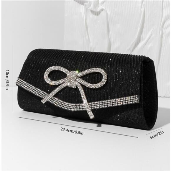 Bow Evening Bag Sparkly Clutch Purses for Women Wedding Glitter Rhinestone black - Picture 5 of 8